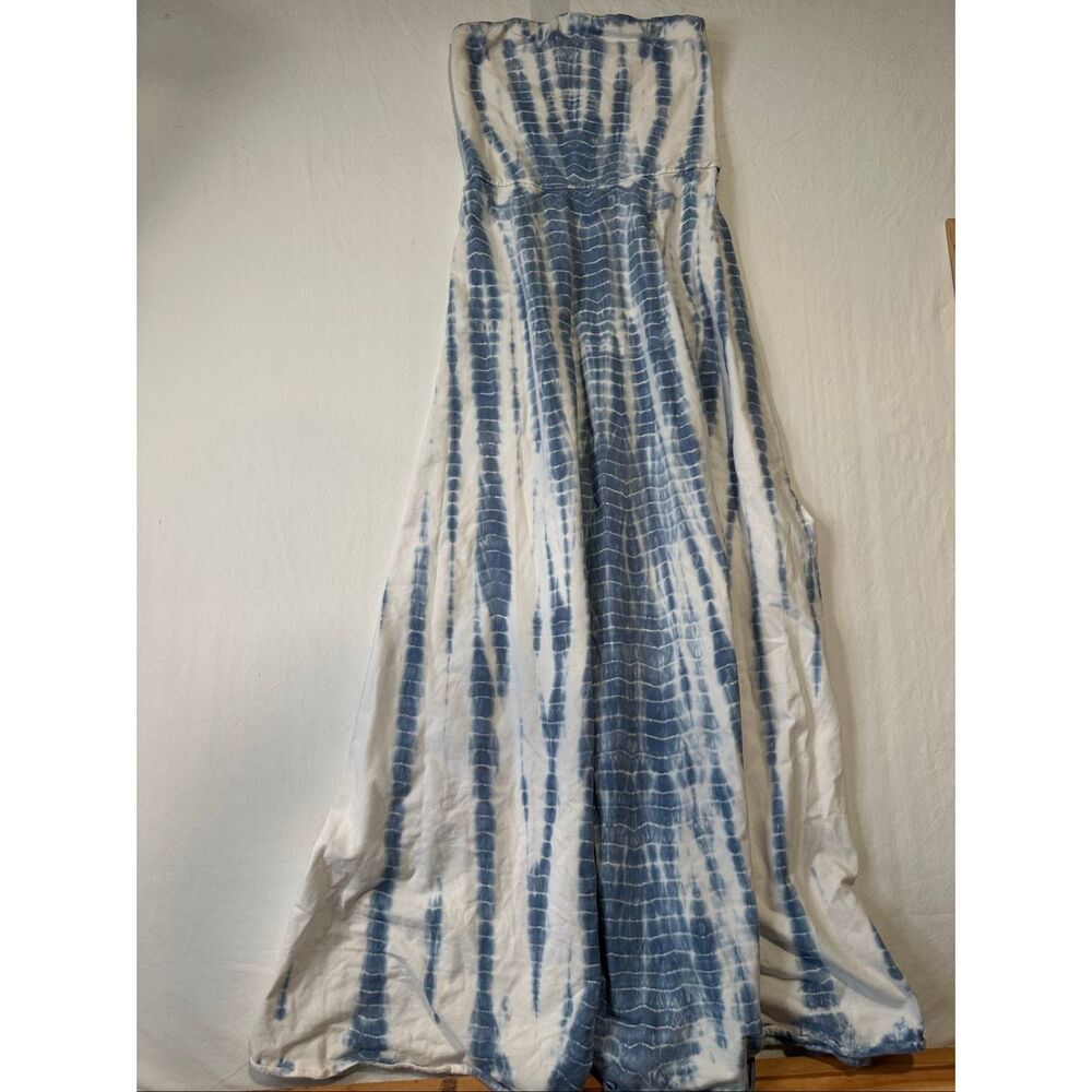 Polo Ralph Lauren Strapless Tie Dye Maxi Dress Blue White Cotton Stretch XS